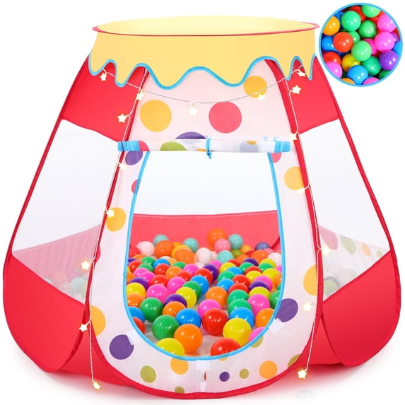 Wilwolfer Kids Ball Pit Play Tent for 1-3 Years Toddlers , Baby Tent with 50 Macaron Balls Indoor Outdoor(Red)