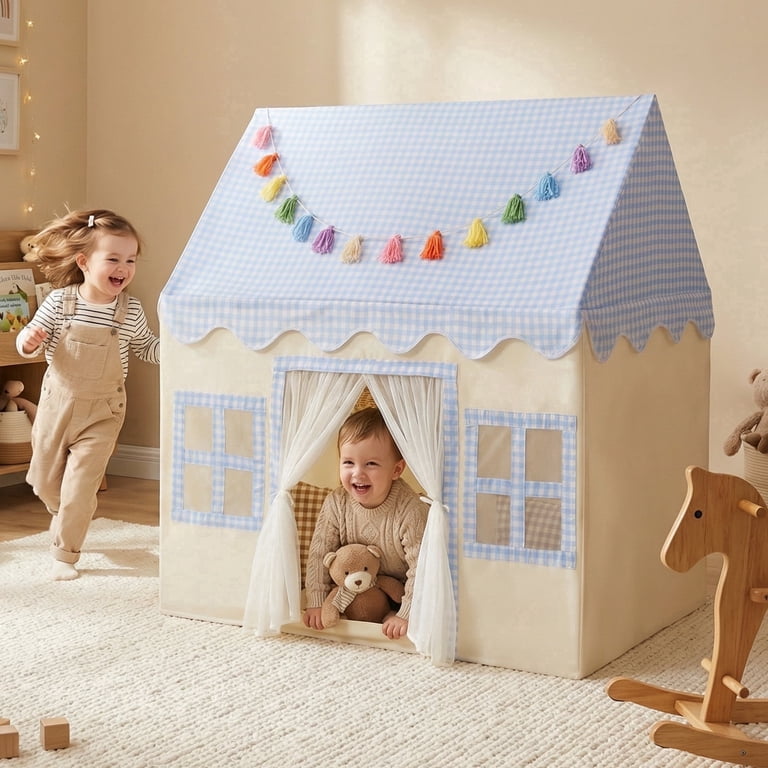 Play 4 Wilwolfer, Kids Play Tent, Blue, Indoor With Play Mat and Star Lights ...