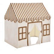 Wilwolfer Kids Play Tent, Toddler Playhouse with Front Door & 2 Mesh Windows, Indoor Outdoor Play Tent for Boys Girls, 44.5 x 30.3 x 45.3 in, Brown Striped Peachskin Fabric with Mat