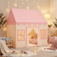 thumbnail image 1 of Wilwolfer Kids Play Tent Toys for 3-12 Years Toddlers Girls Playhouse with Star Lights & Mat Indoor Outdoor (Pink & Yellow), 1 of 7