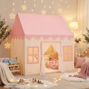 Wilwolfer Kids Play Tent Toys for 3-12 Years Toddlers Girls Playhouse with Star Lights & Mat Indoor Outdoor Pink & Yellow