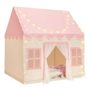 Wilwolfer Kids Play Tent Toys for 3-12 Years Toddlers Girls Playhouse with Star Lights & Mat Indoor Outdoor (Pink & Yellow)