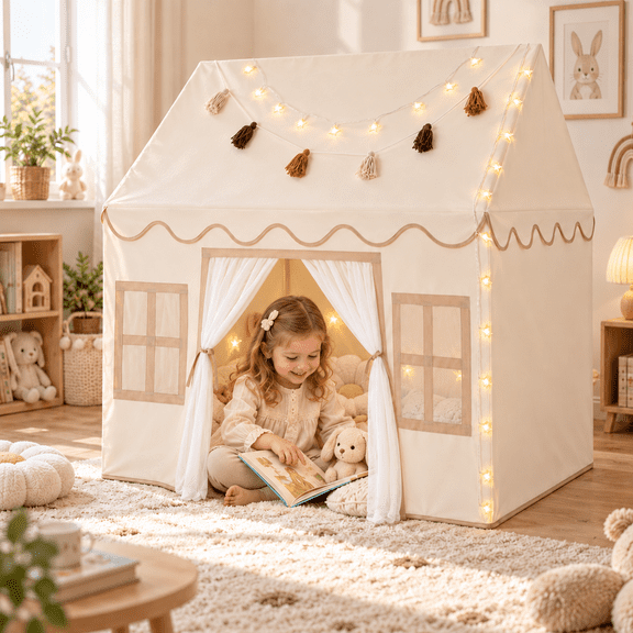 Wilwolfer Kids Play Tent for Toddlers with Soft Play Mat, Girls Indoor Playhouse, Gold Kids Tent, Baby Toys