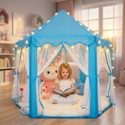 Wilwolfer Princess Castle Kids Play Tent for Girls, Blue Hexagon Playhouse for Indoor & Outdoor Play, Large Size 55'' x 53''