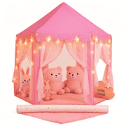 Wilwolfer Princess Play Tent for Girls with Rug   Pink Indoor Castle Playhouse for Kids, Pretend Play Toy for Indoor & Outdoor Use