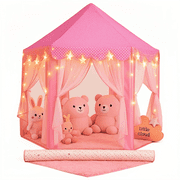 Wilwolfer Princess Play Tent for Girls with Rug & Star Lights   Pink Indoor Castle Playhouse for Kids, Pretend Play Toy for Indoor & Outdoor Use