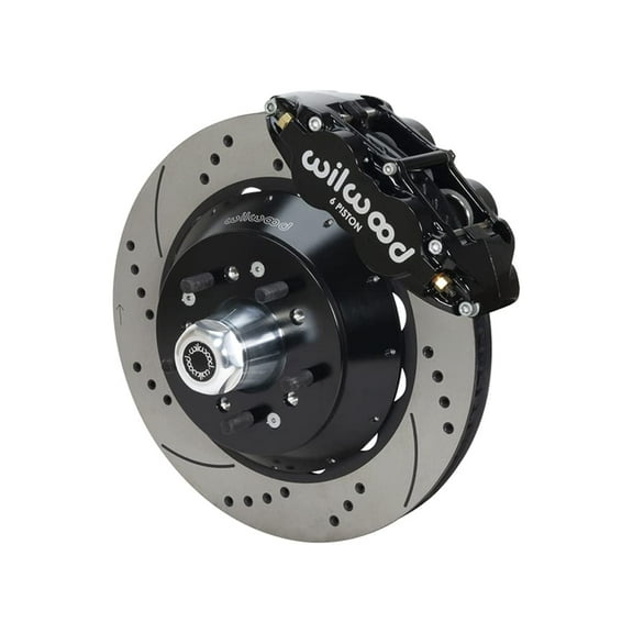 Wilwood 140-14277-D FNSL6R 14" Front Hub Big Brake Kit with Drilled Rotors and Black Calipers for Magnum Force Drop Spindle