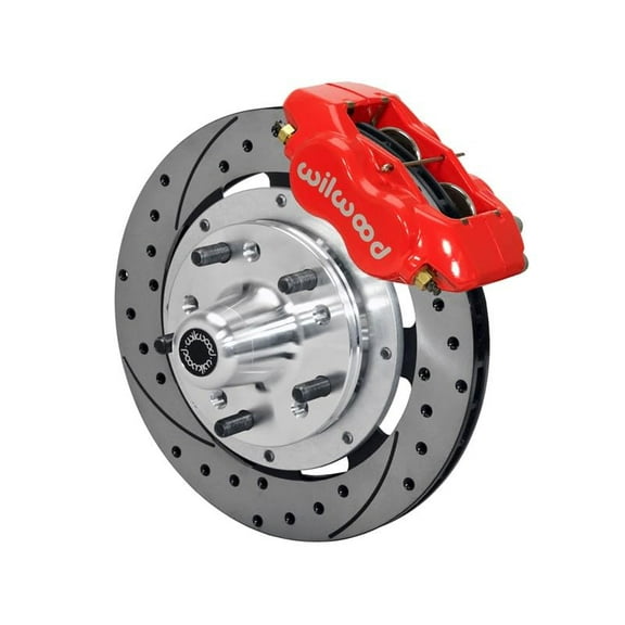 Wilwood 140-15548-DR Dynalite 12.19" Front Big Brake Kit With Red Calipers & Drilled Rotors, Compatible with 1955 1956 1957 Chevy Bel Air, Nomad, Delivery, 210, 150, Del Ray With Heidts/RideTech