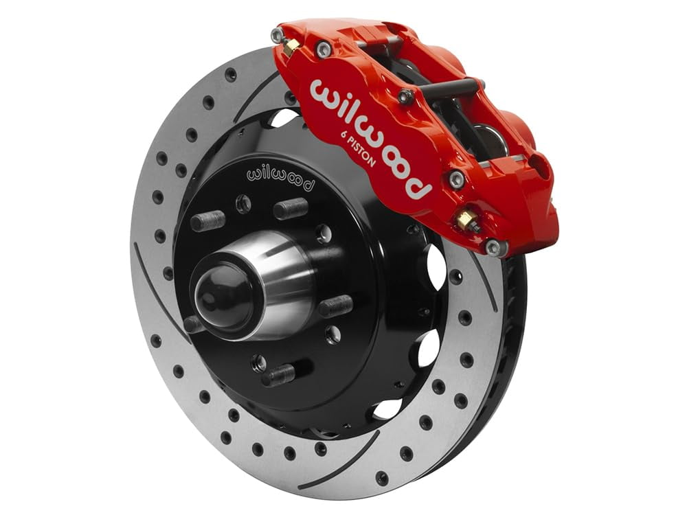 Wilwood Dynapro 6 Front Hub Kit 12.19in Drill Red 1970-1973 Mustang Disc & Drum Spindle main image 0