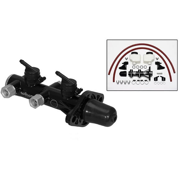 Wilwood 260-14244-BK Remote Tandem Outlet Master Cylinder With 1.12" Bore and Black E-Coat Finish, Compatible with Mid-1960s and Newer Domestic VehicleS