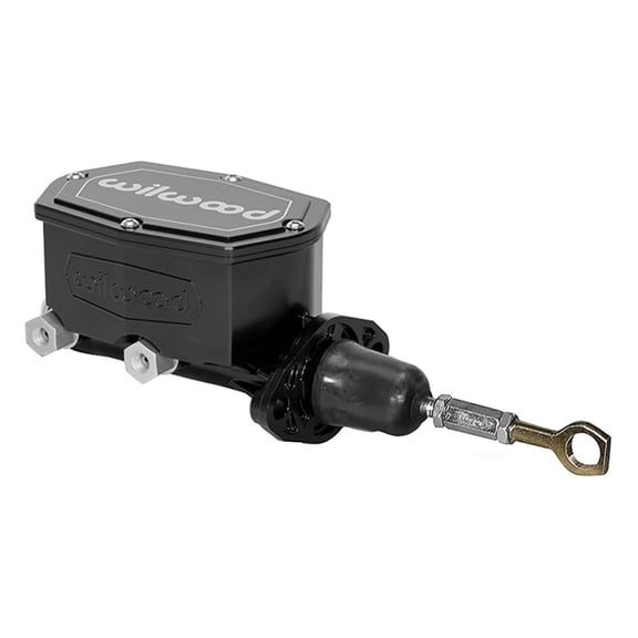 Wilwood 260-15521-BK Compact Tandem Outlet Master Cylinder With Pushrod & Integral Reservoir, 15/16" Bore and Black E-Coat Finish, Compatible with 1964-1972 Ford MustanG