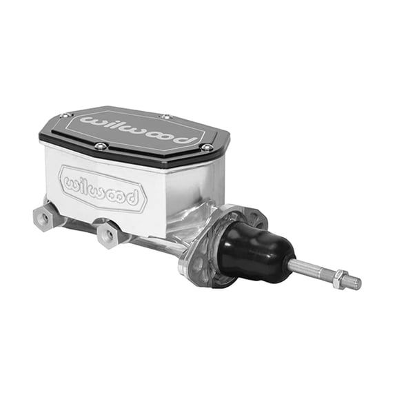 Wilwood 260-15541-P Compact Tandem Outlet Master Cylinder With Pushrod & Integral Reservoir, 1.12" Bore and Media Burnished Finish, Compatible with Mid-1960s and Newer Domestic VehicleS