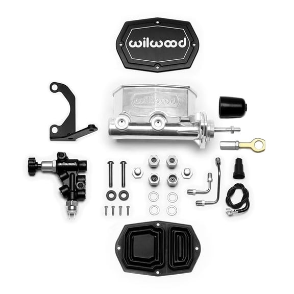 Wilwood 261-15522-P Compact Tandem Master Cylinder With Proportioning Valve, Pushrod & Left-Hand Bracket, 7/8-inch Bore, Media Burnished Finish, Compatible with 1964-1972 Ford MustanG
