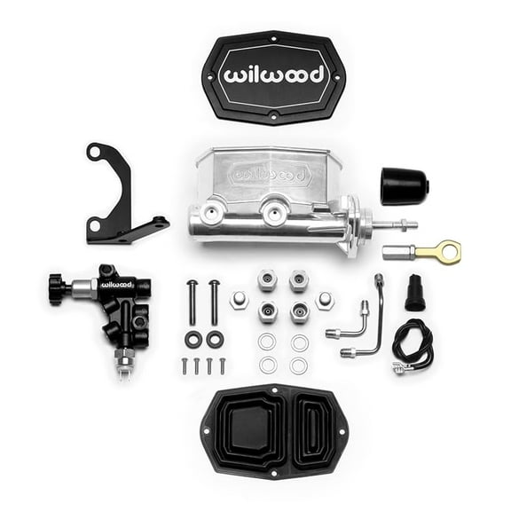Wilwood 261-15544-P Compact Tandem Master Cylinder With Proportioning Valve, Pushrod & Left-Hand Bracket, 1-inch Bore, Media Burnished Finish, Compatible with 1964-1972 Ford MustanG