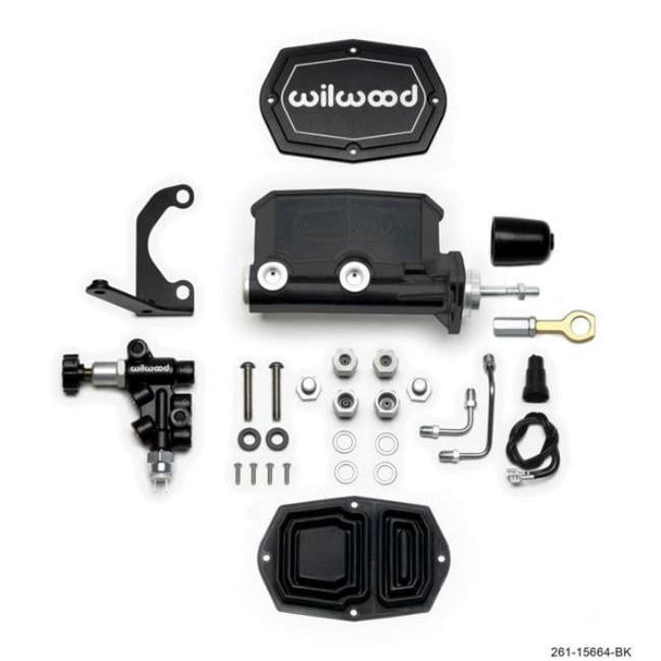 Wilwood 261-15664-BK 0.93 in. Bore Compact Tandem MC Kit with Bracket & Valve, Black