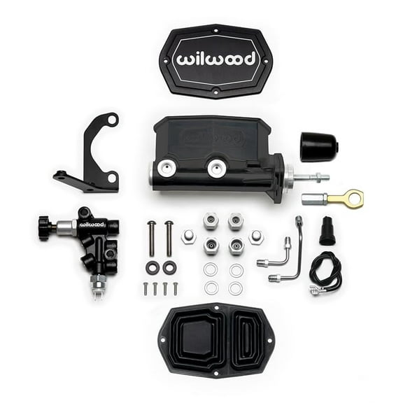 Wilwood 261-15664-BK Compact Tandem Master Cylinder With Proportioning Valve, Pushrod & Right-Hand Bracket, 15/16-inch Bore, Black E-Coat Finish, Compatible with 1964-1973 Ford MustanG