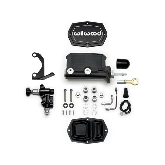Wilwood 261-15666-BK Compact Tandem Master Cylinder With Proportioning Valve, Pushrod & Right-Hand Bracket, 1.12-inch Bore, Black E-Coat Finish, Compatible with 1964-1973 Ford MustanG