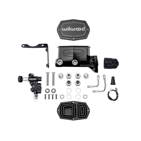 Wilwood 261-16797-BK Tandem Compact Black 1" Bore Master Cylinder Kit with Left Hand Bracket & Proportioning Valve for Mopar 4-Bolt