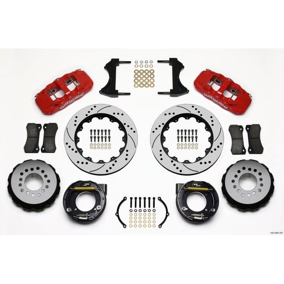 Wilwood AERO4 Rear P-Brake Kit 14.00in Drilled Red Chevy C-10 2.42 Offset 5-lug