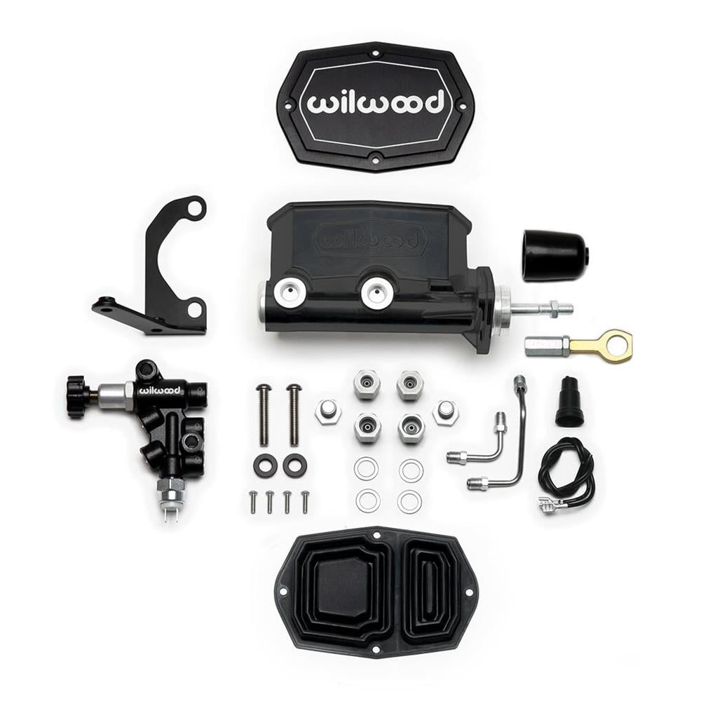 Wilwood Compact Tandem M-C - 0.875 in. Bore with Bracket & Valve fits Mustang Pushrod - Black