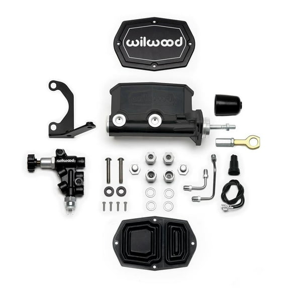 Wilwood Compact Tandem M/C - 15/16in Bore w/Bracket and Valve fits Mustang (Pushrod) - Black