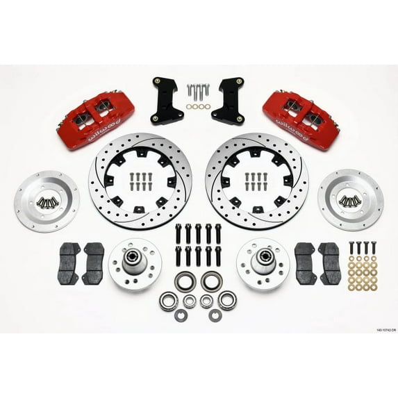 Wilwood Dynapro 6 Front Hub Kit 12.19in Drilled Red 74-80 Pinto/Mustang II Disc Spindle only