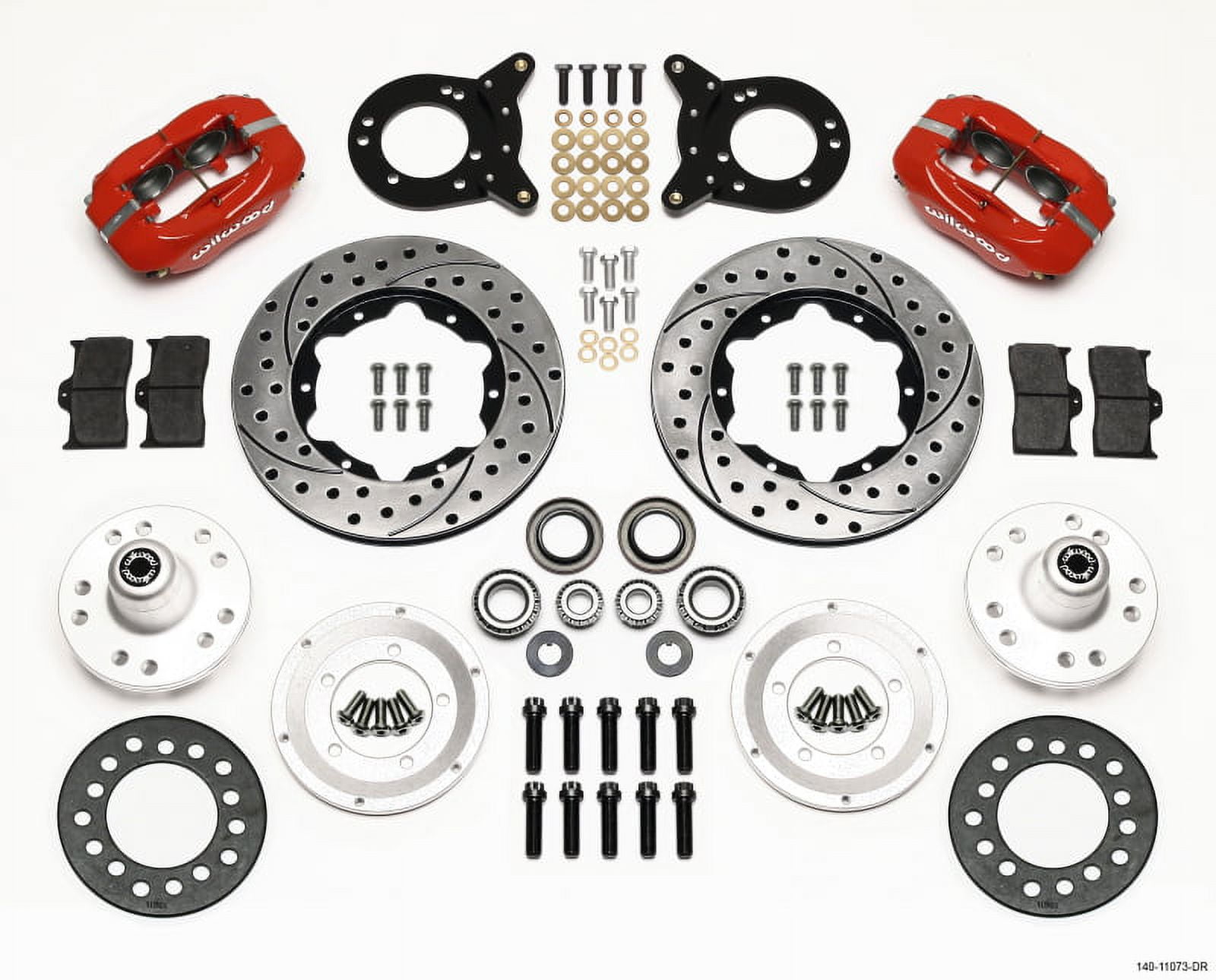 Wilwood Dynapro 6 Front Hub Kit 12.19in Drill Red 1970-1973 Mustang Disc & Drum Spindle main image 1