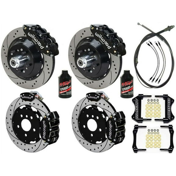 Wilwood Front & Rear Big Brake Kit SL6R 14" Front FDL 12" Rear with PB-Cable Brake Lines & Fluid Black Drilled Fits 1967-1969 Camaro-Firebird 12-Bolt w/C-Clip Eliminator 2.91" Offset Staggered-Mount