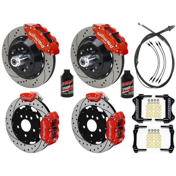 Wilwood Front & Rear Big Brake Kit SL6R-DS 14" Front FDL 12" Rear with PB-Cable Brake Lines & Fluid Red Drilled Fits 1967-1969 Camaro-Firebird 12-Bolt w/C-Clip Eliminator 2.91" Offset Staggered-Mount