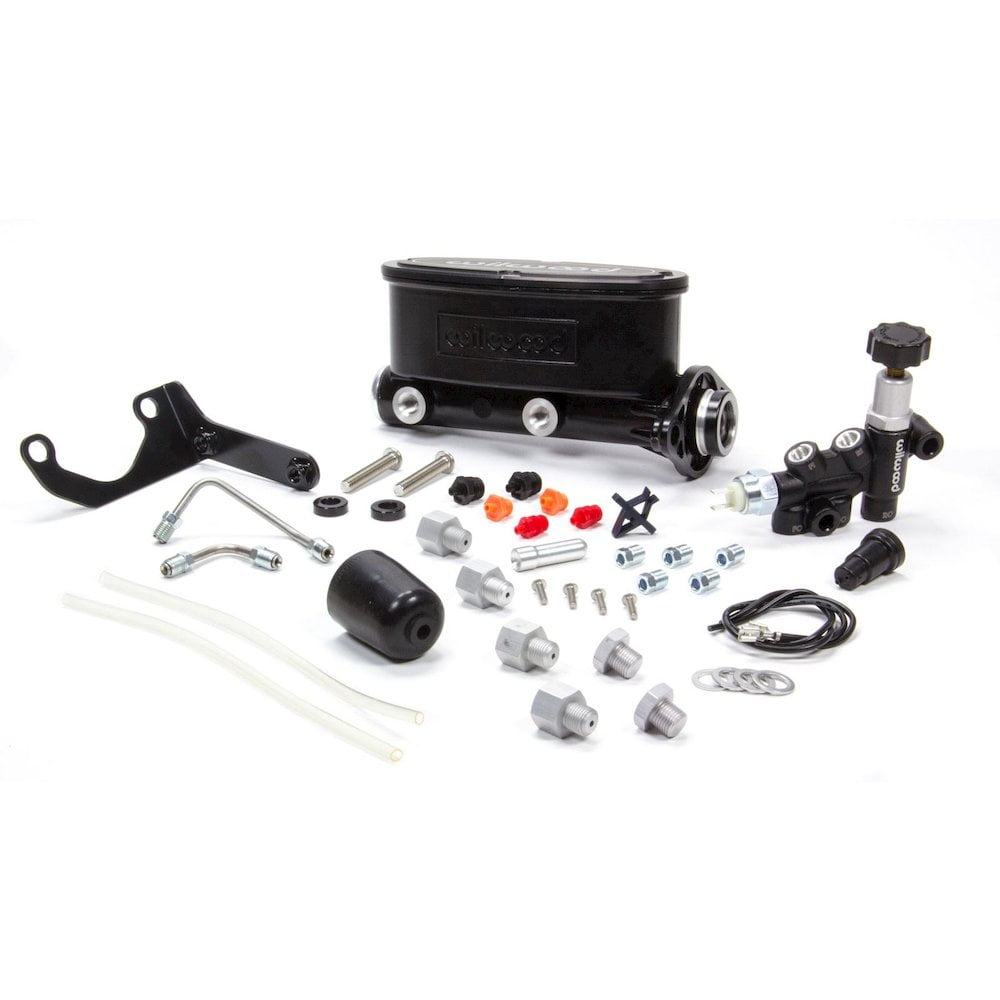 Wilwood HV Tandem M/C Kit w L/H Bracket \u0026 Prop Valve - 1in Bore Black