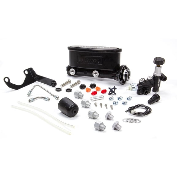 Wilwood HV Tandem M/C Kit w L/H Bracket & Prop Valve - 1in Bore Black