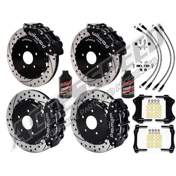 Wilwood Superlite 13" SL6R Front & Superlite 13" SL4R Rear Big Brake Kit Combo With Brake Lines & Brake Fluid, Black Calipers, Drilled Rotors, Fits 1985-1987 Chevrolet Corvette C4