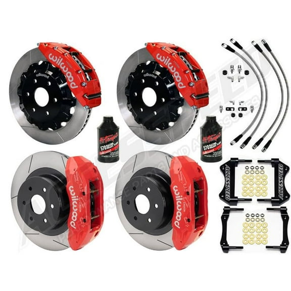 Wilwood TC6R 16" Front & TX4R 16" Rear Big Brake Kit With Red Calipers, Slotted Rotors, Brake Lines & Brake Fluid for 2007-2018 GM 1500 Truck/SUV
