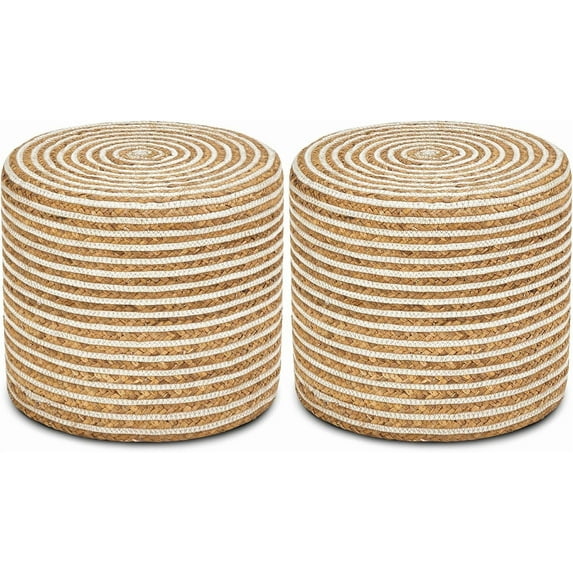 Wimarsbon 2Pcs Pouf Ottomans, Natural Seagrass Foot Stool, Hand Weaving Round Ottoman, Boho Decorative Seat, Jute Braided Pouffe Poof Accent Sitting Footrest for Living Room (18inch 68LI)