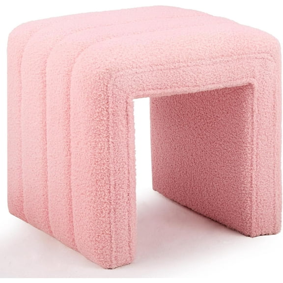 Wimarsbon Vanity Stool Chair, Modern Teddy Velvet Ottoman Footrest, Sofa Bench Footstool Extra Seat, Home Decor for Makeup Room, Living Room, Entryway, Office (Pink)