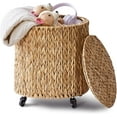 thumbnail image 1 of Wimarsbon Vintage Storage Basket, Multipurpose Rolling Hamper With Brakable Wheels and Lid, Braid Laundry Bin, Handwave Clothes Toy Organizer Tote for Living Room, 1 of 7