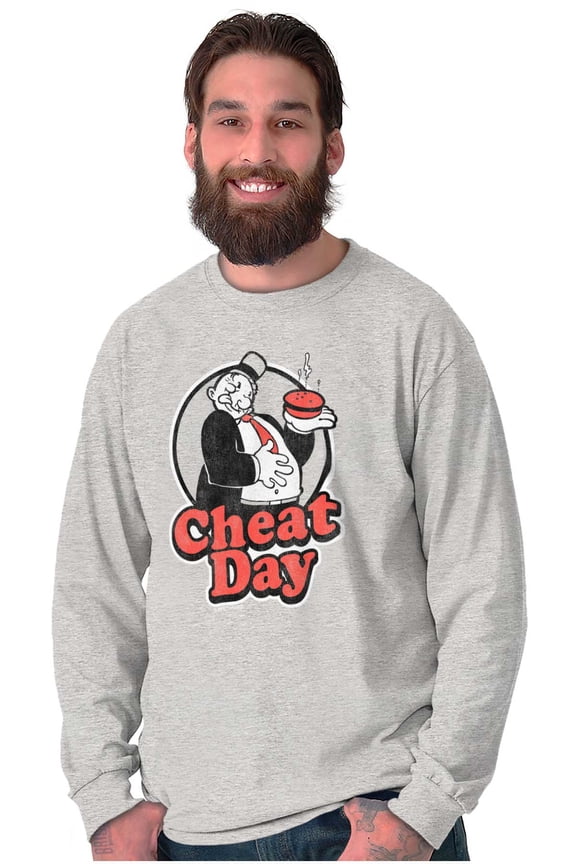 Wimpy Cheat Day Popeye Sailor Man Unisex Plus Size Long Sleeve Tee Shirt Brisco Brands 3X
