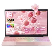 14 Rose Gold Laptop with 2.5K UHD (2560x1440) IPS Display, Celeron N95 CPU, DDR4 16G RAM, 512G SSD, Color Backlit KB, Fingerprint Reader,Thin and Portable, WIFI,