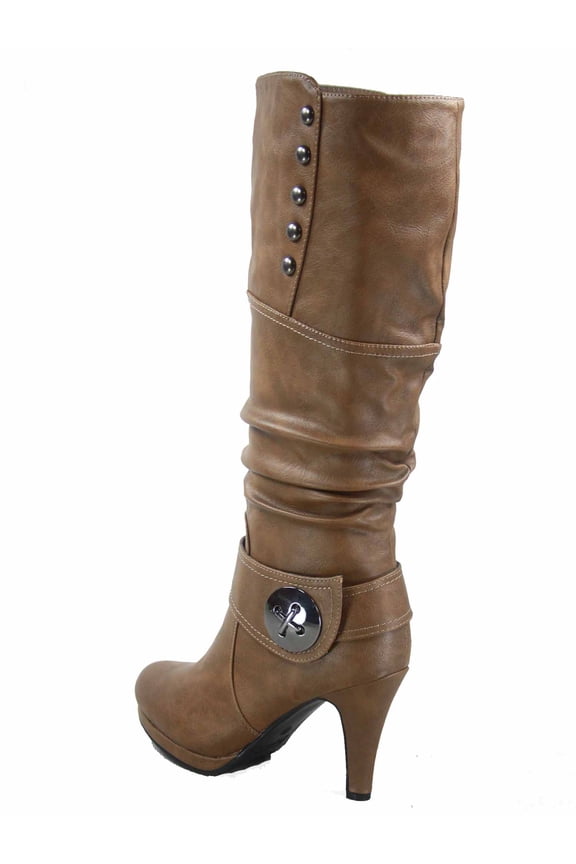 Win-45 Women's Fashion Knee High Round Toe Slouched High Heel Platform Boots ( Conac, 8.5 )