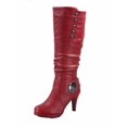 thumbnail image 1 of Win-45 Women's Fashion Knee High Round Toe Slouched High Heel Platform Boots ( Red, 7 ), 1 of 3