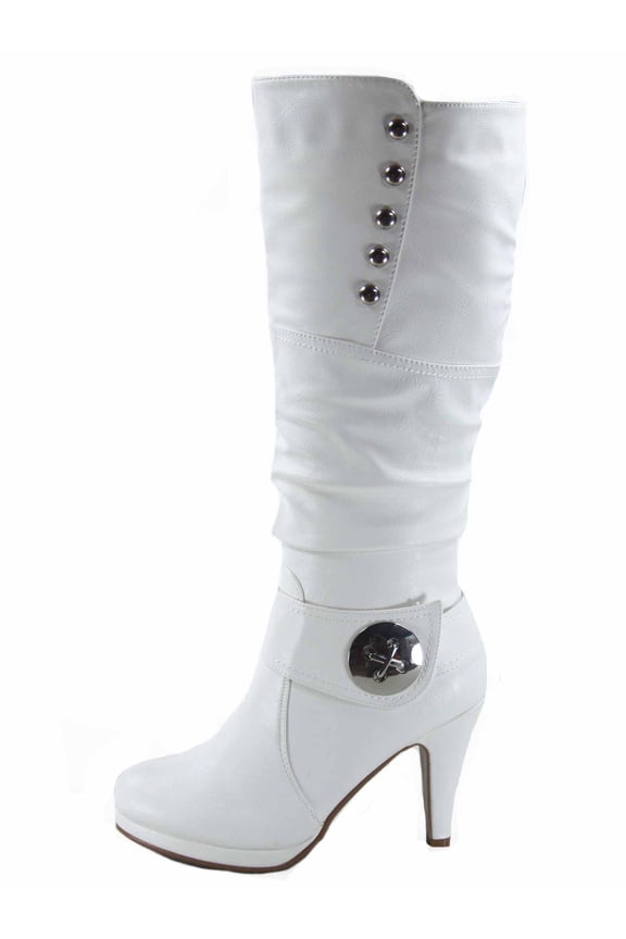 Women's Fashion Knee High Round Toe Slouched High Heel Platform Boots ( White, 8 )