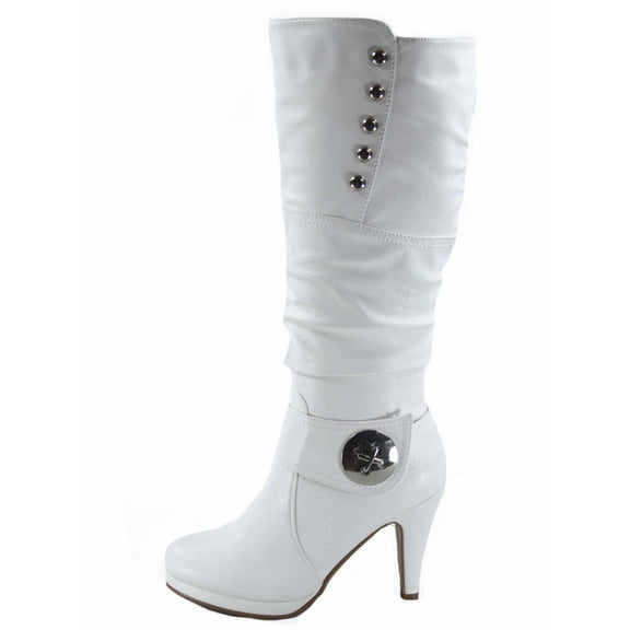Win-45 Women's Fashion Knee High Round Toe Slouched High Heel Platform Boots