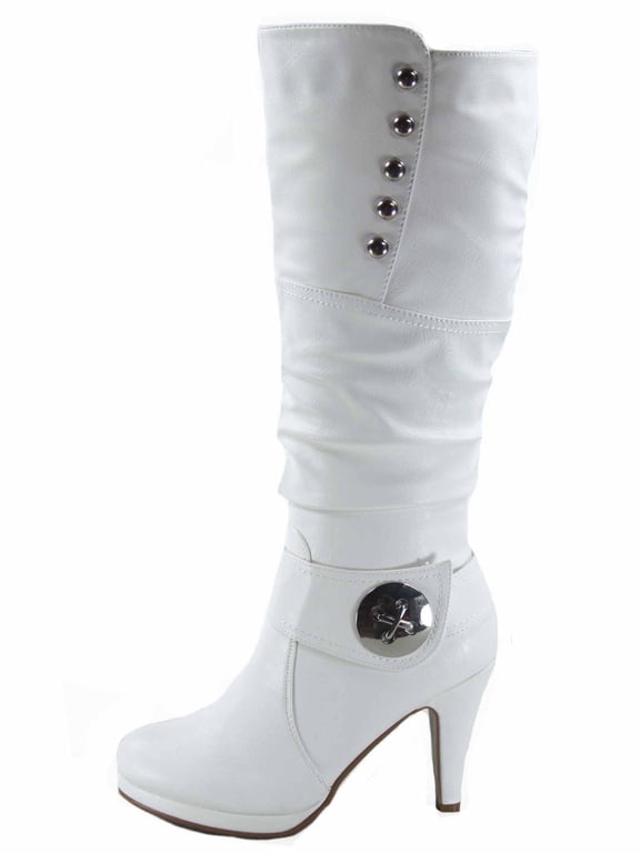 Win-45 Women's Fashion Knee High Round Toe Slouched High Heel Platform Boots