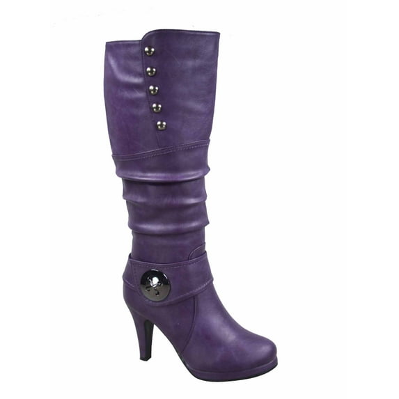 Win-45 Women's Fashion Knee High Round Toe Slouched High Heel Platform Boots