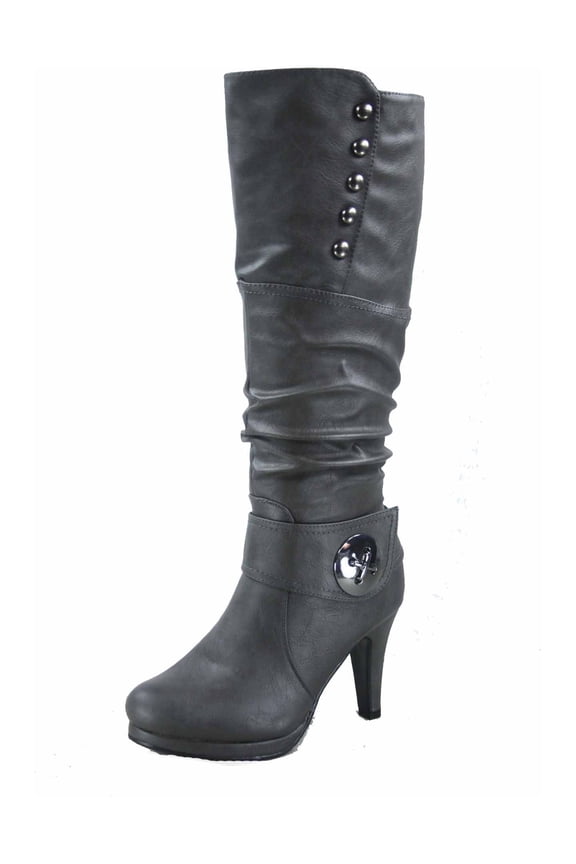Win-45 Women's Fashion Knee High Round Toe Slouched High Heel Platform Boots