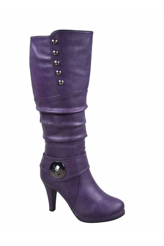 Win-45 Women's Fashion Knee High Round Toe Slouched High Heel Platform Boots