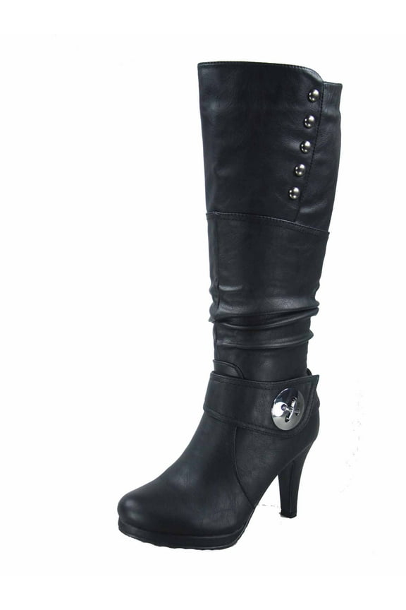 Win-45 Women's Fashion Knee High Round Toe Slouched High Heel Platform Boots