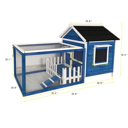 Win World 21902NB White Picket Fence Rabbit Hutch, Blue
