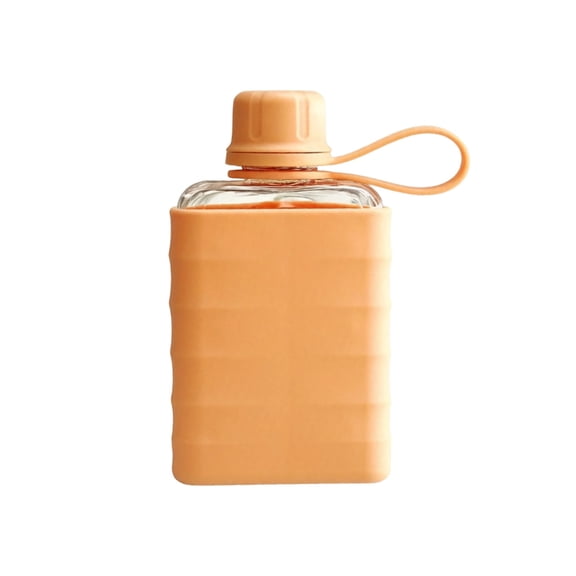 Win s Way 240ml Flat Thin Pocket Water Bottle, Transparent Leakproof Travel Container with Silicone Sleeve for Gym Juice Daily Drinks