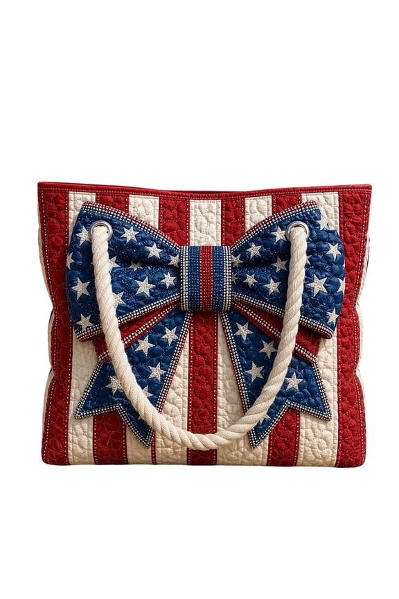250th Anniversary Quilted Shoulder Bag Large Capacity Tote Natural Rope Handles Reusable Polyester Shopper | for Work Travel Beach Shopping | Patriotic Gift